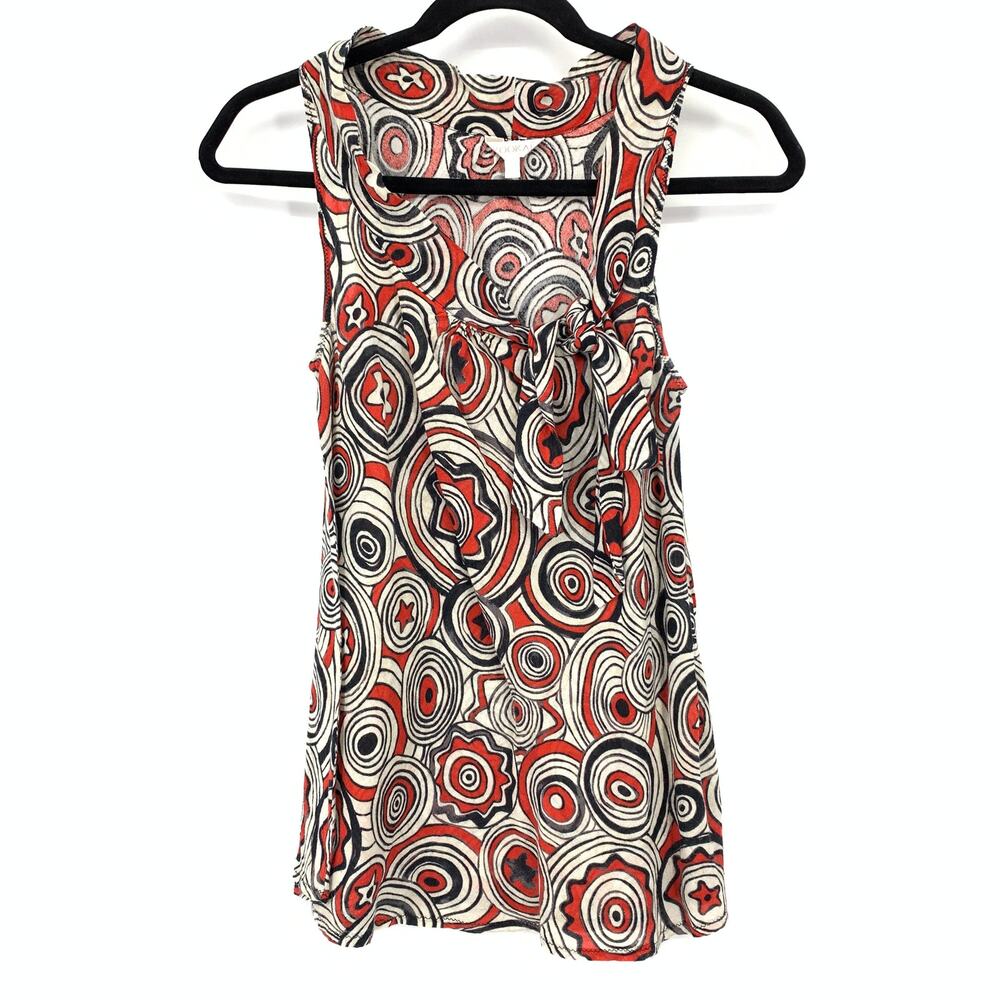 Kookai Tie Neck Sleeveless Blouse Womens Sz 36 US 6 Red Black White Circle Print